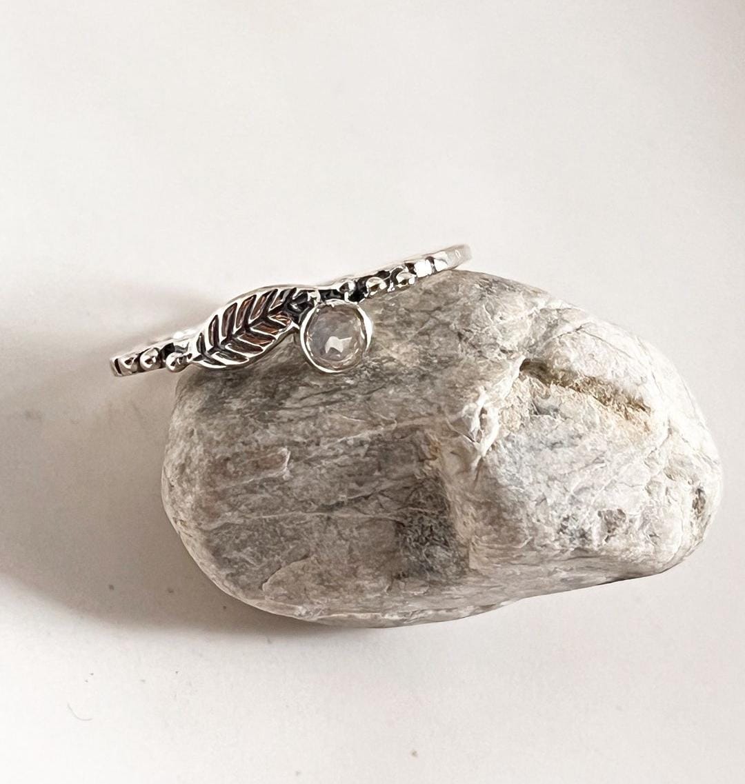 Charming Moonstone Dainty Forest Silver Ring