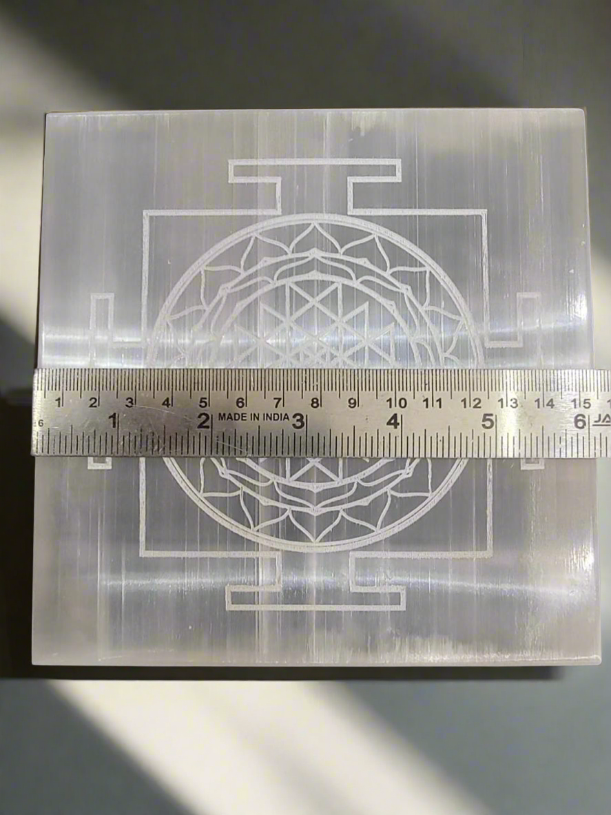 Selenite square plate with Shree Yantra for spiritual healing
