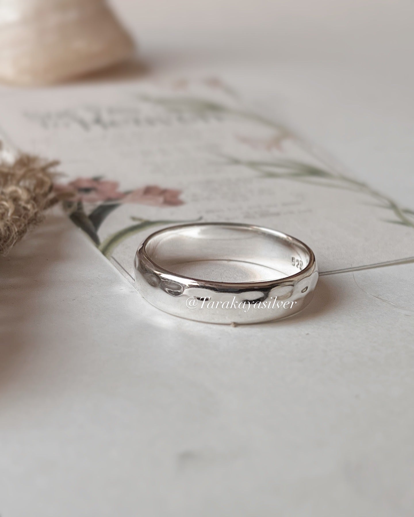Rustic hammered texture on thick unisex 925 silver ring