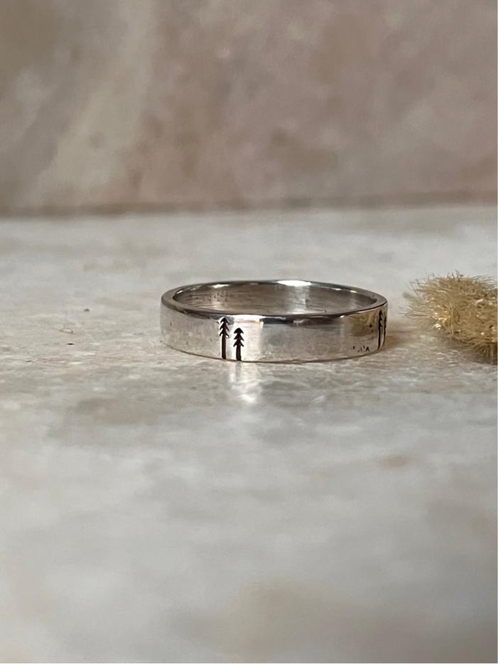 Forest Pine Tree Band 925 Sterling Silver Ring