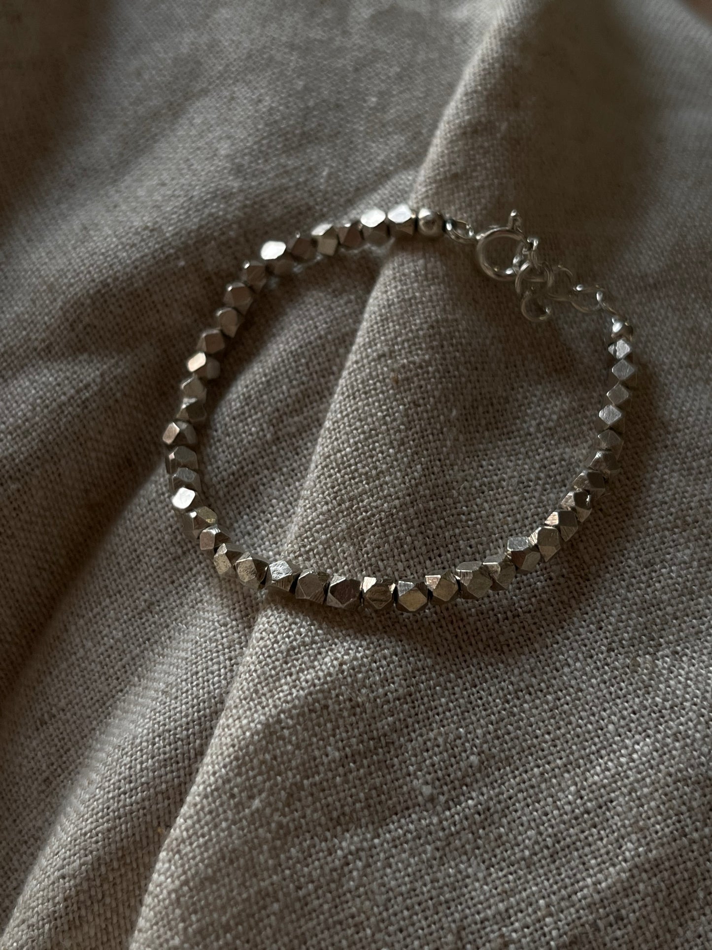 Chunky Raw Antique Solid Silver Cut Beads Handcrafted Stackable Sterling Silver 925 Bracelet