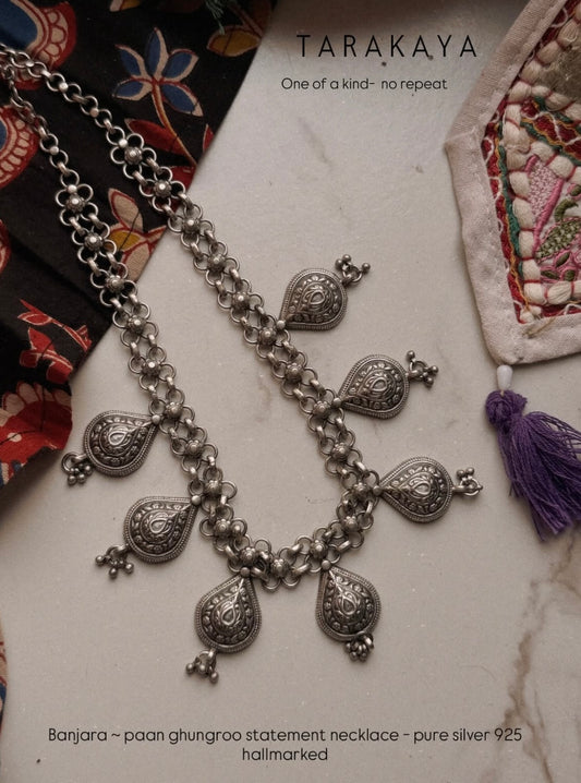 Banjara Antique Handcrafted Choker Paan Ghungroo  925 Sterling Silver Necklace