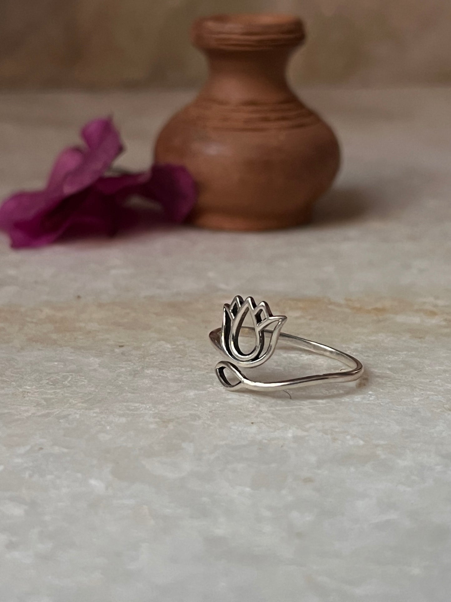 Lotus Cut Out Adjustable 925 Sterling Silver Ring