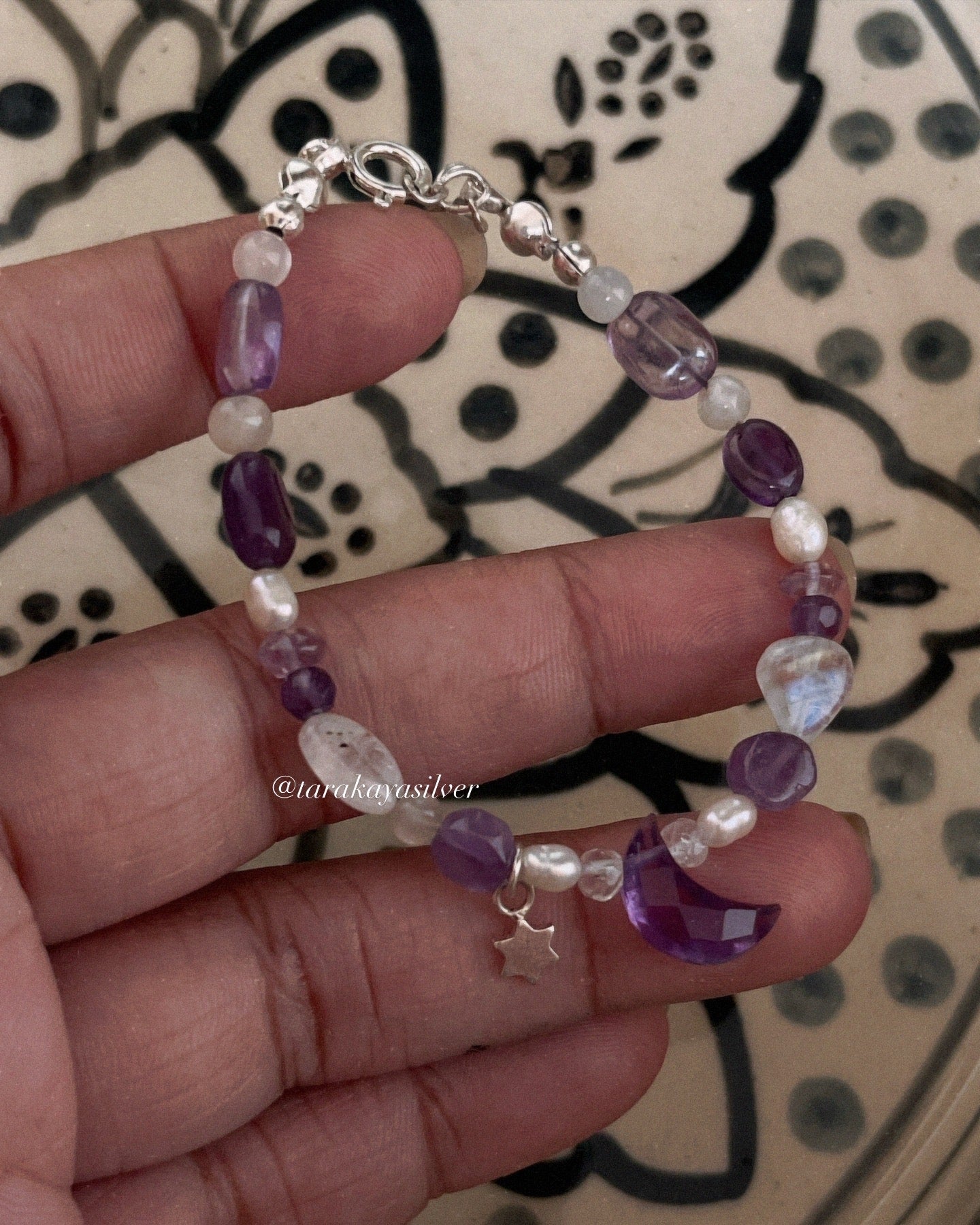 Mystical amethyst moon charm bracelet in 925 silver