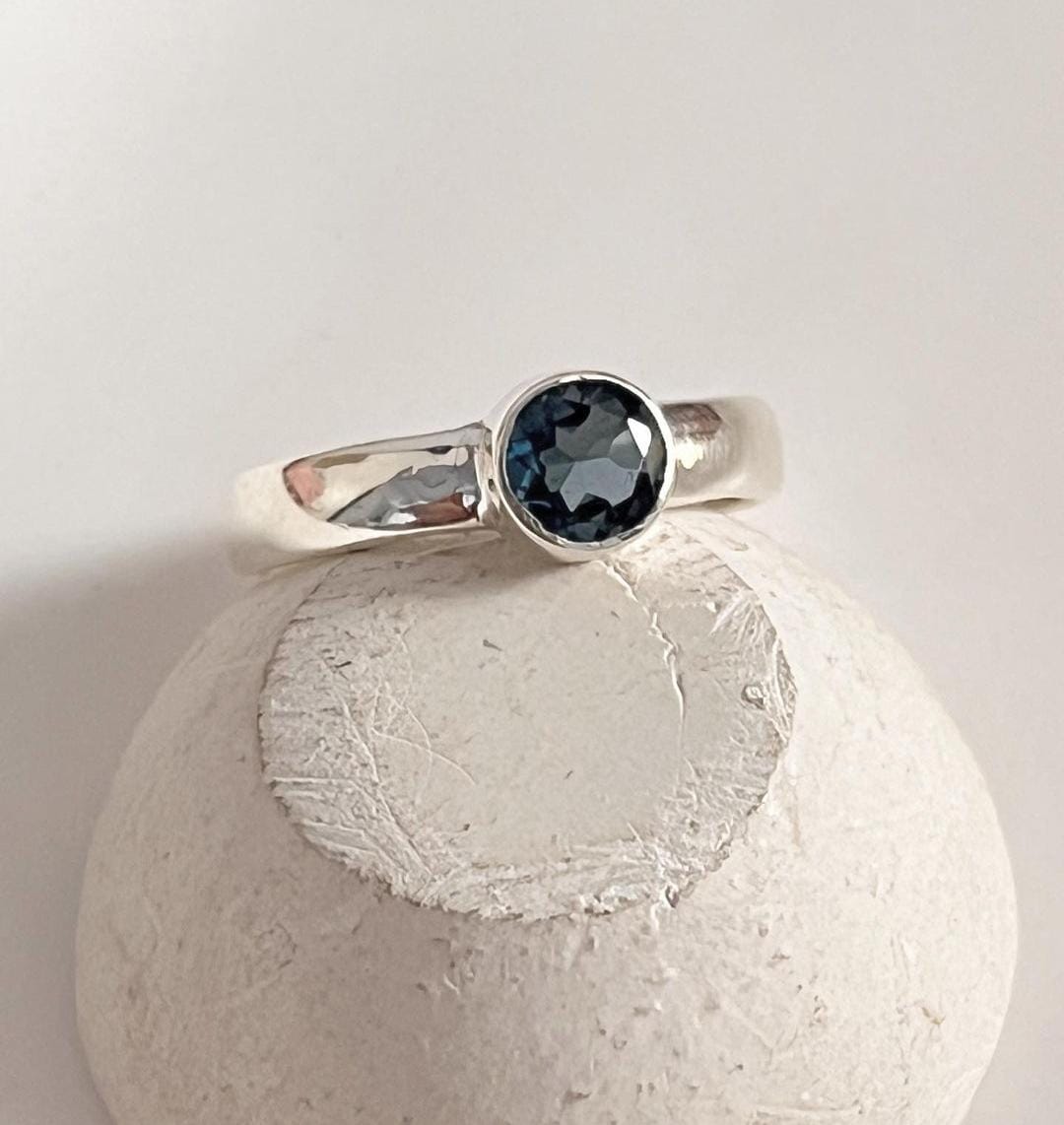 Elegant London Blue Topaz Silver Ring for Statement Style