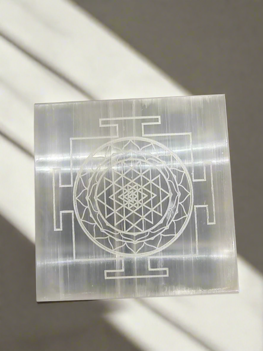 Selenite charging big square plate with Shree Yantra design