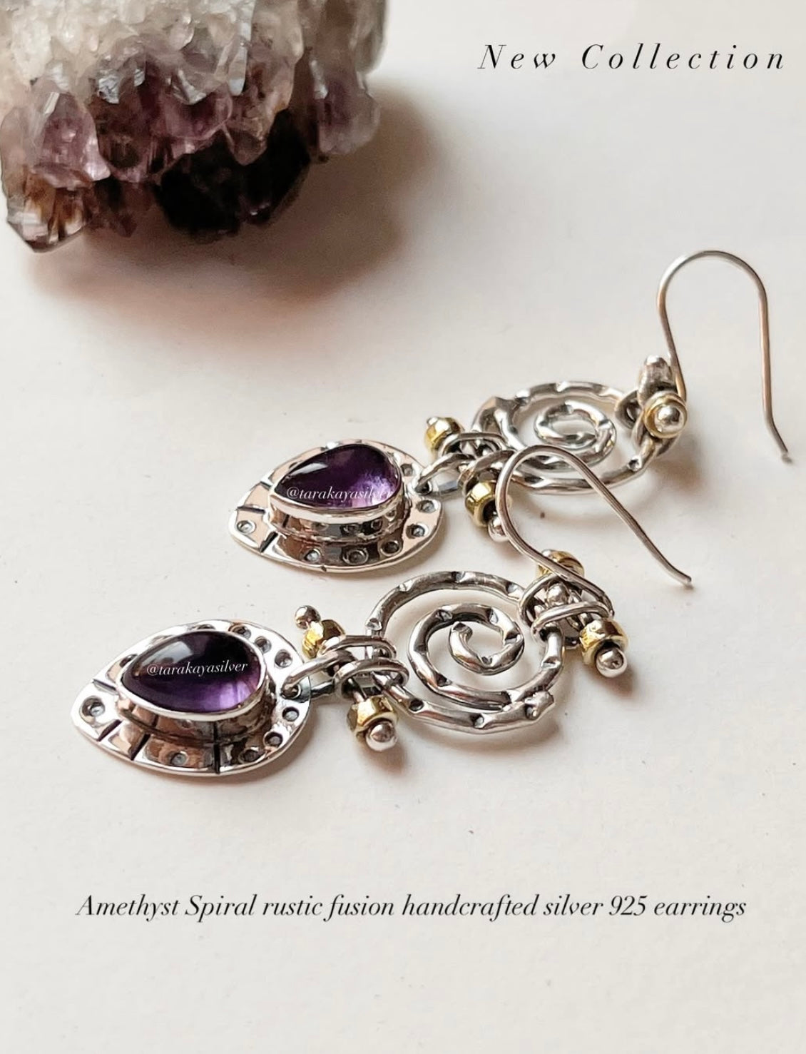 Amethyst spiral fusion handcrafted 925 silver earrings