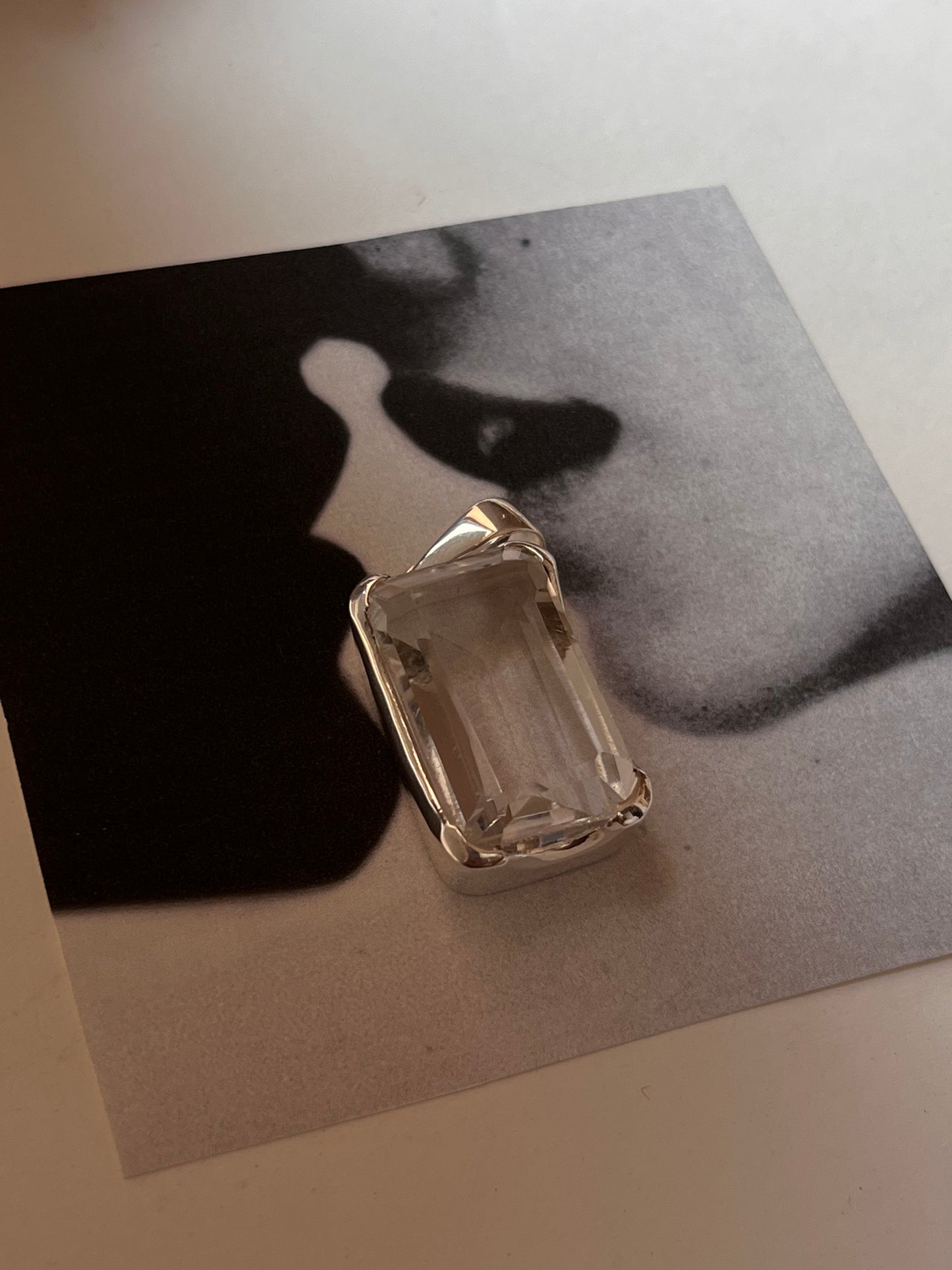 Statement Clear Quartz Rectangular Pendant in 925 Silver