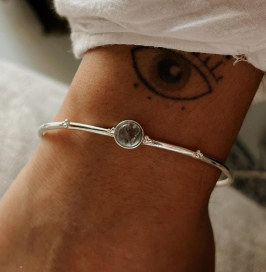 Rawa Design Aquamarine Silver Bangle for Boho Style