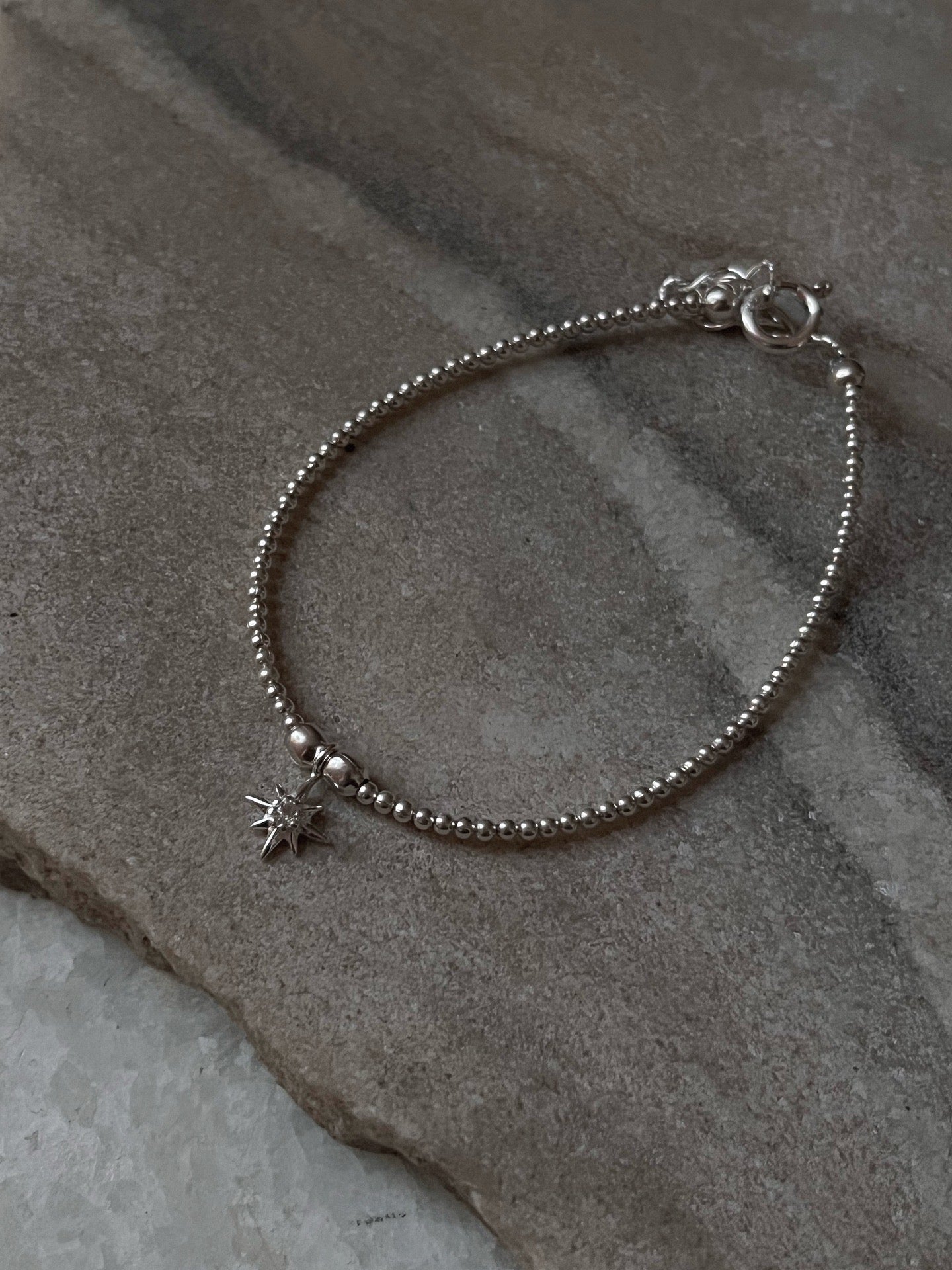 Celestial White Topaz North Star Bracelet with Silver Beads