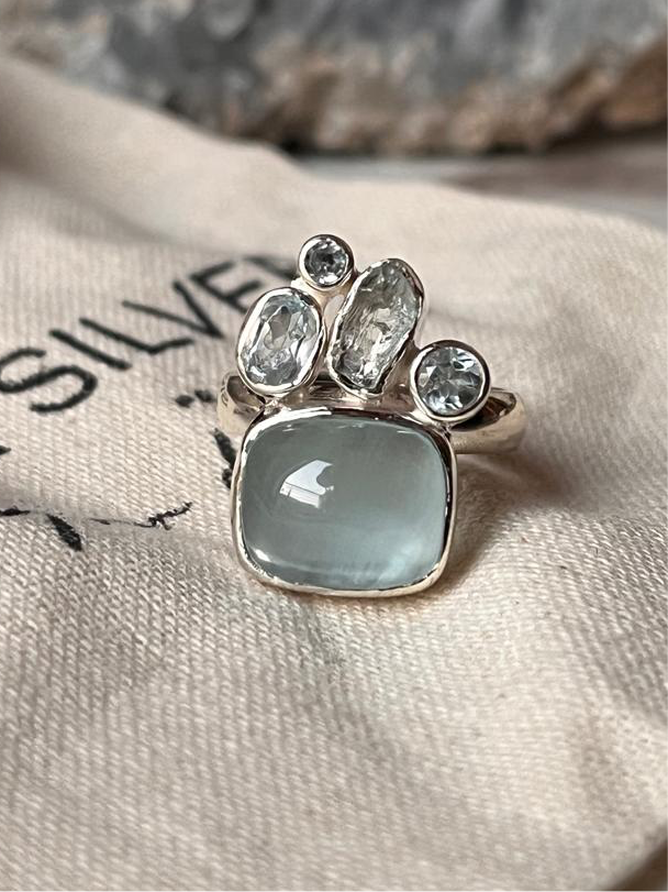 Aquamarine & Blue Topaz Cluster 1 Silver Ring