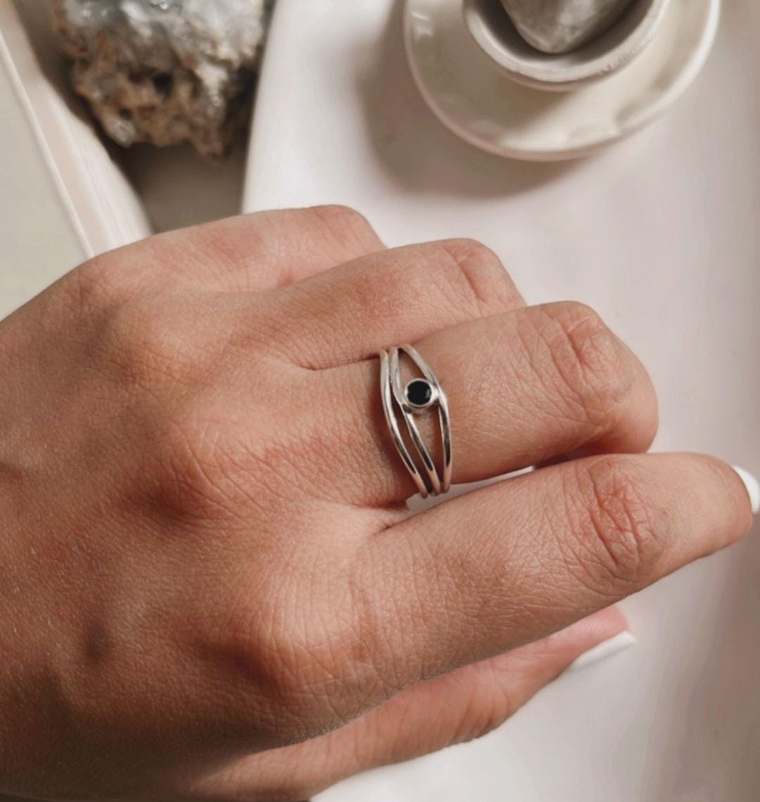 Silver Wire Wrap Ring with Black Onyx Stone