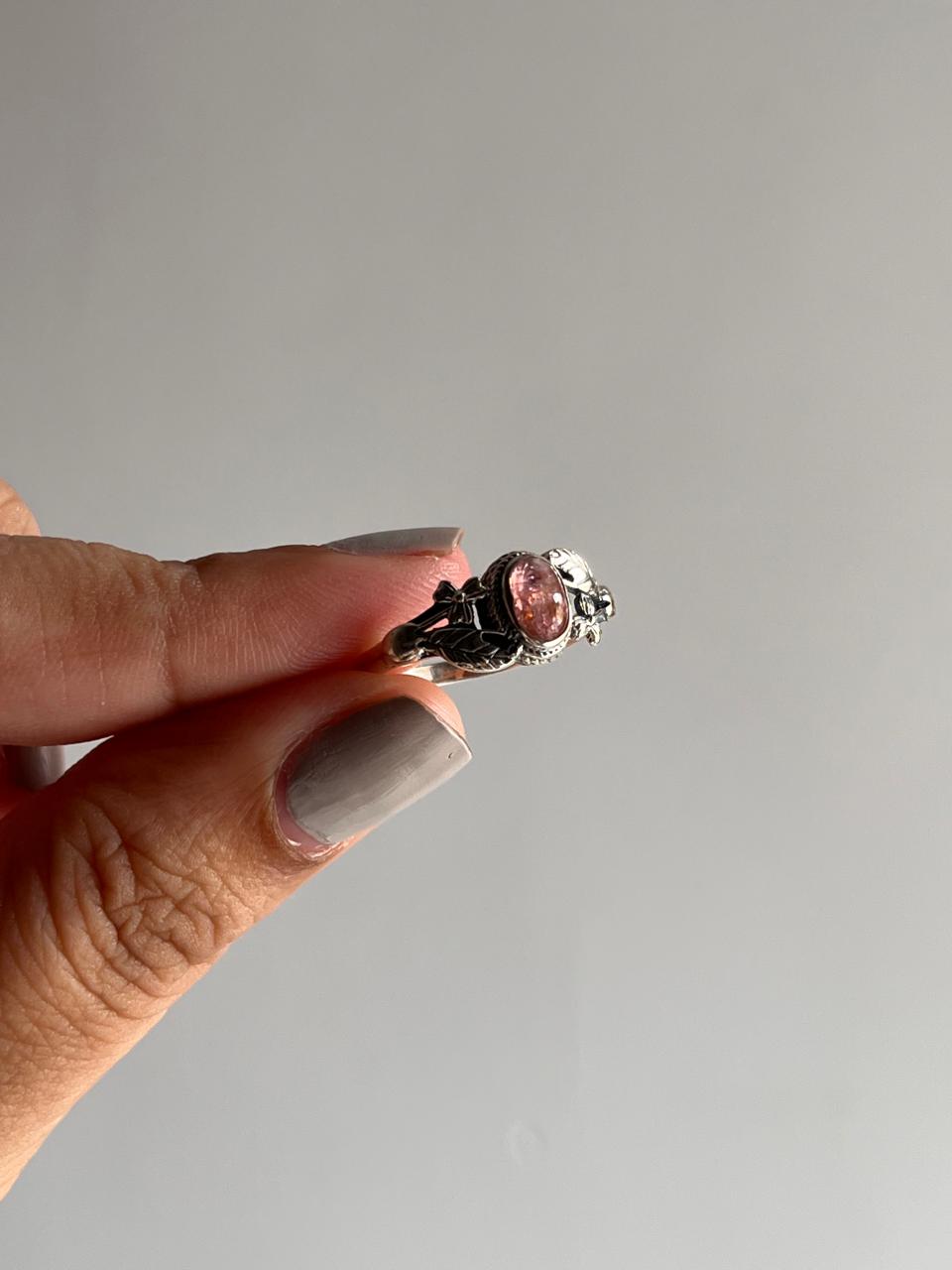 Boho Pink Tourmaline Forest Enchantment Ring in Silver