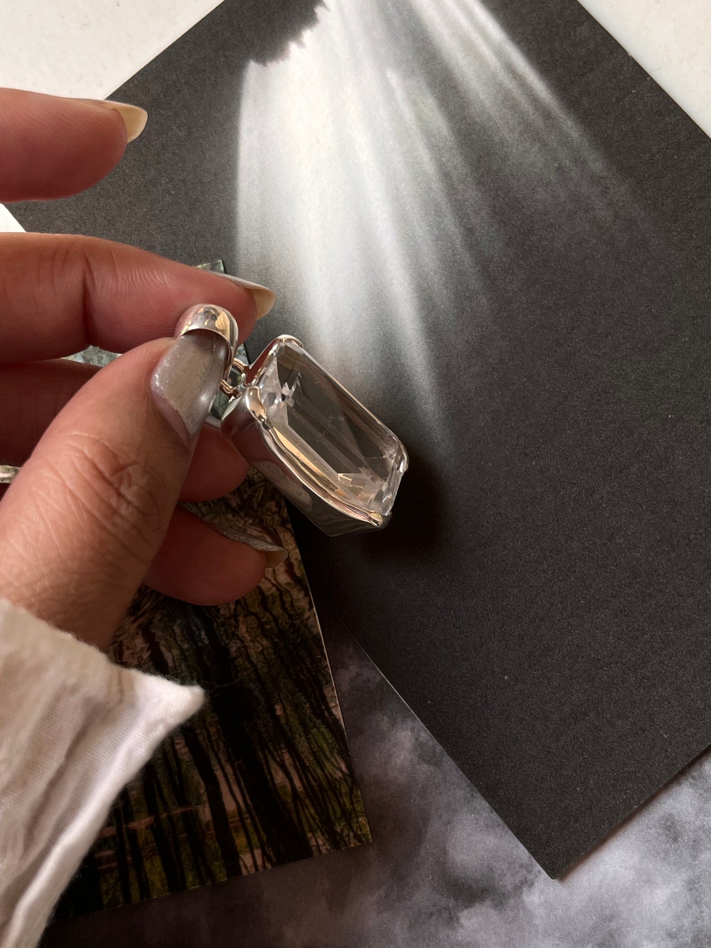 Handcrafted Silver Pendant with Rectangular Clear Quartz