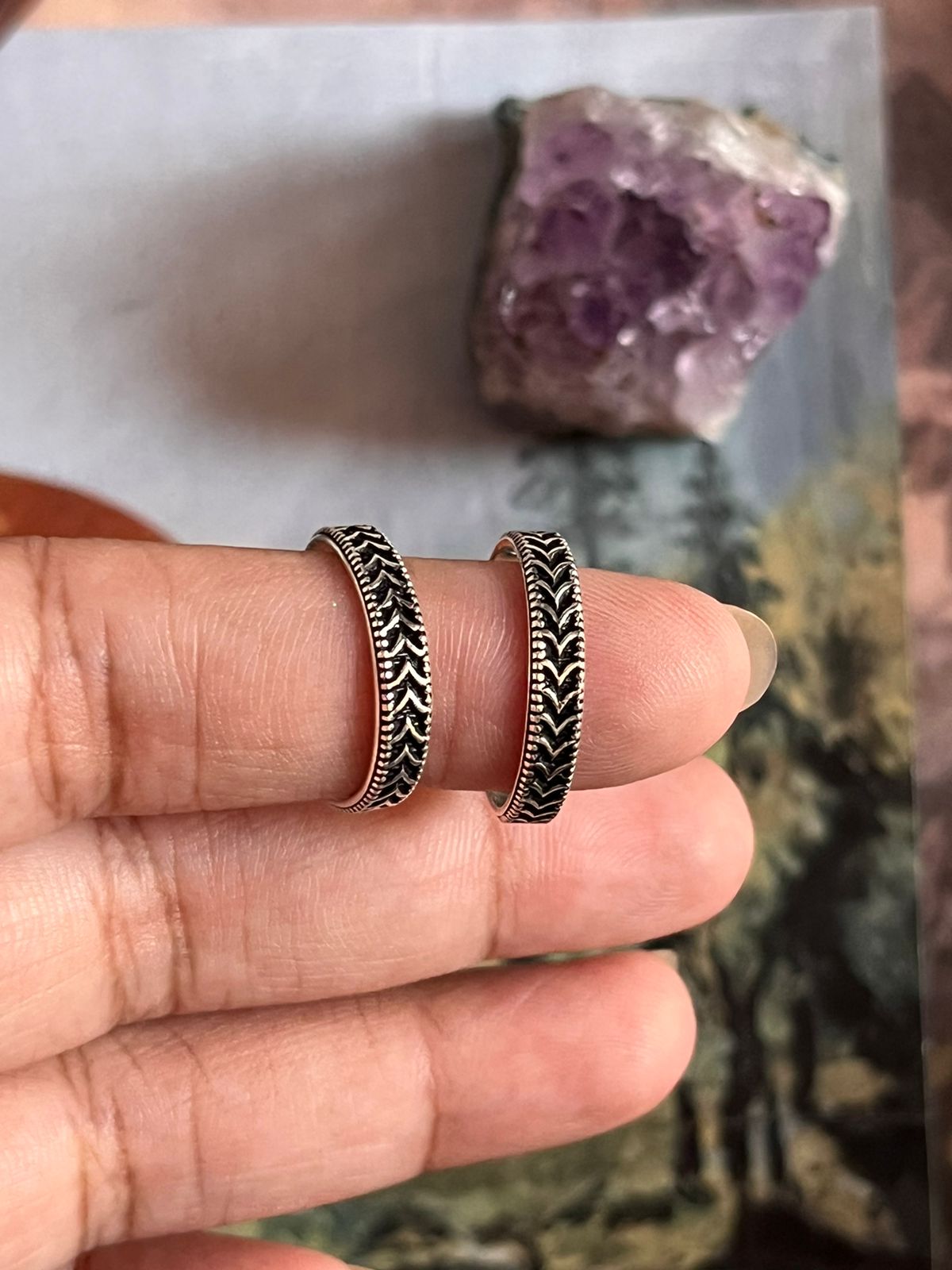 925 pure silver toe ring with V engraving