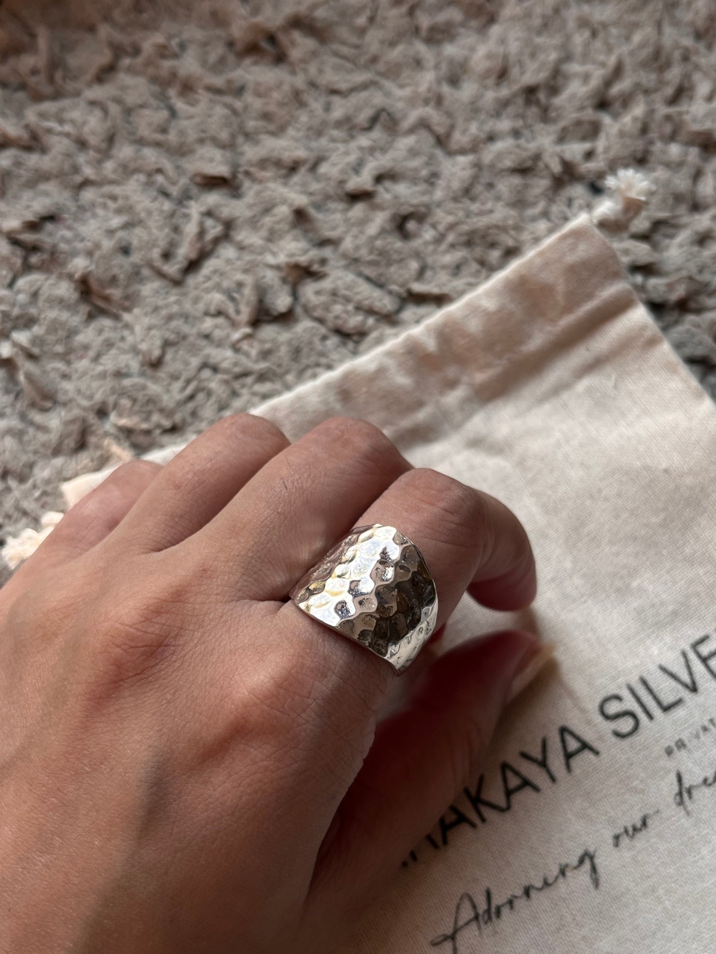 Bold hammered chunky silver ring
