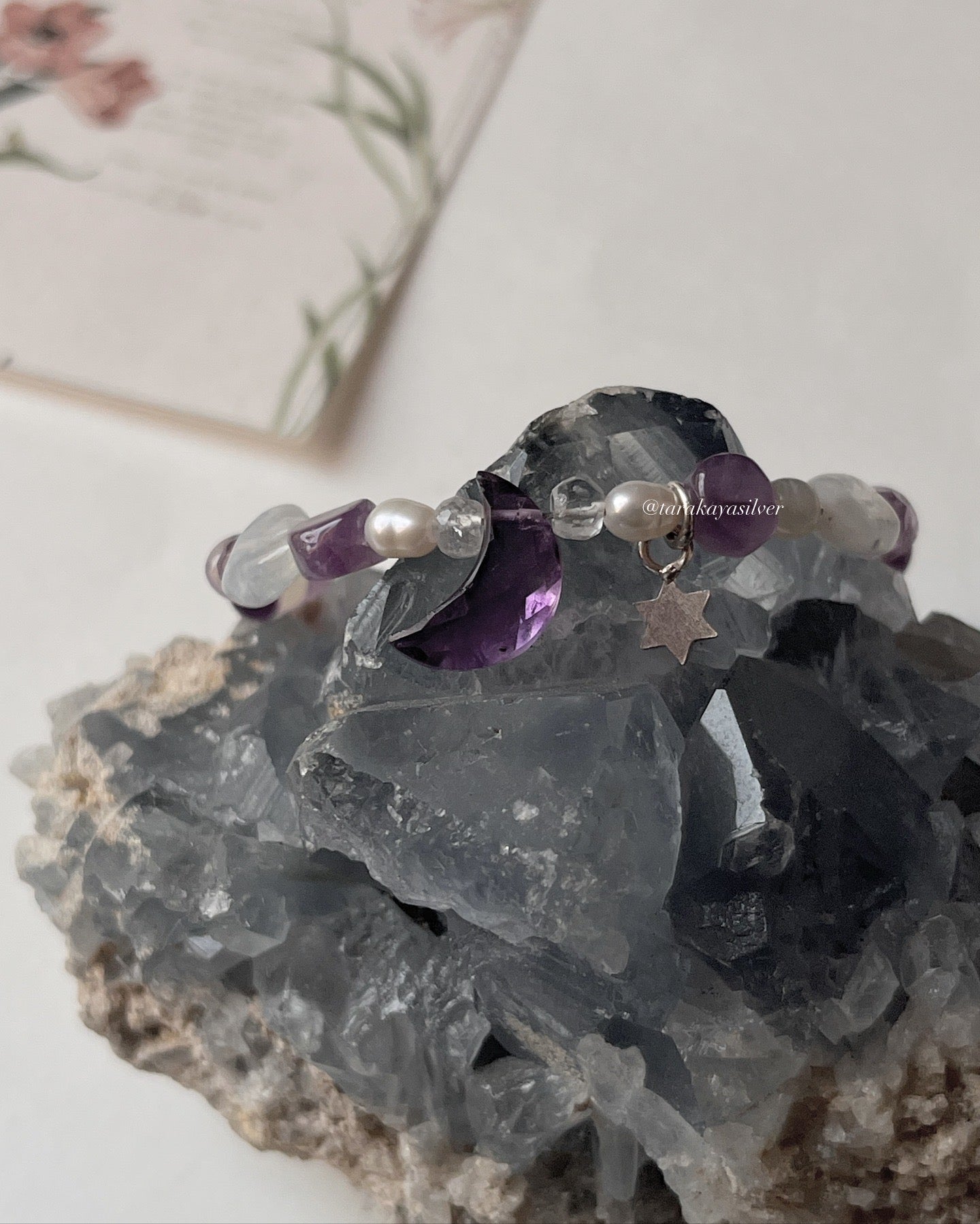925 silver handcrafted bracelet with amethyst moon and star