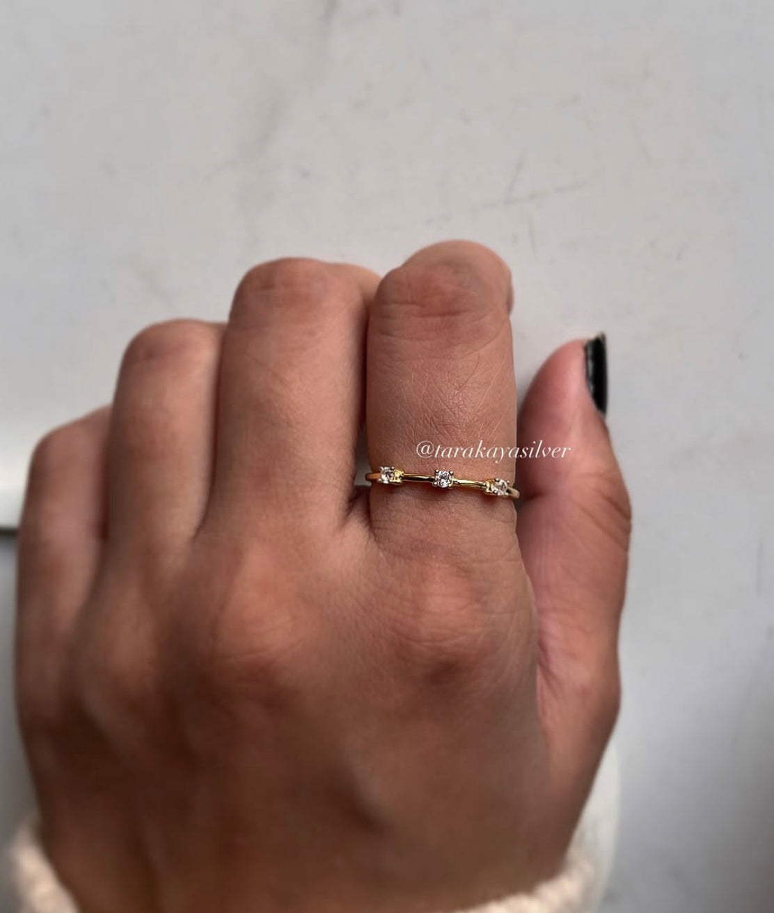 Gold Vermeil and white topaz ring with golden hour glow