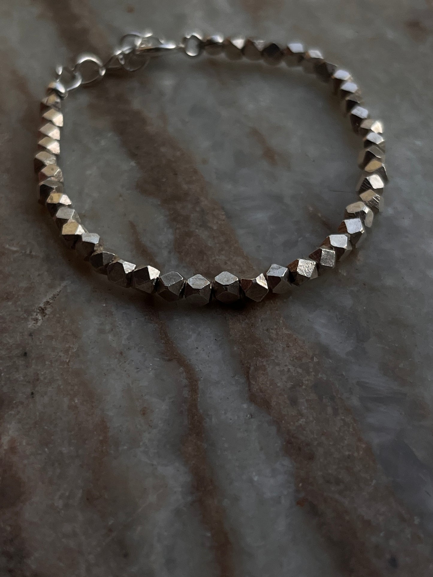 Chunky Raw Antique Solid Silver Cut Beads Handcrafted Stackable Sterling Silver 925 Bracelet