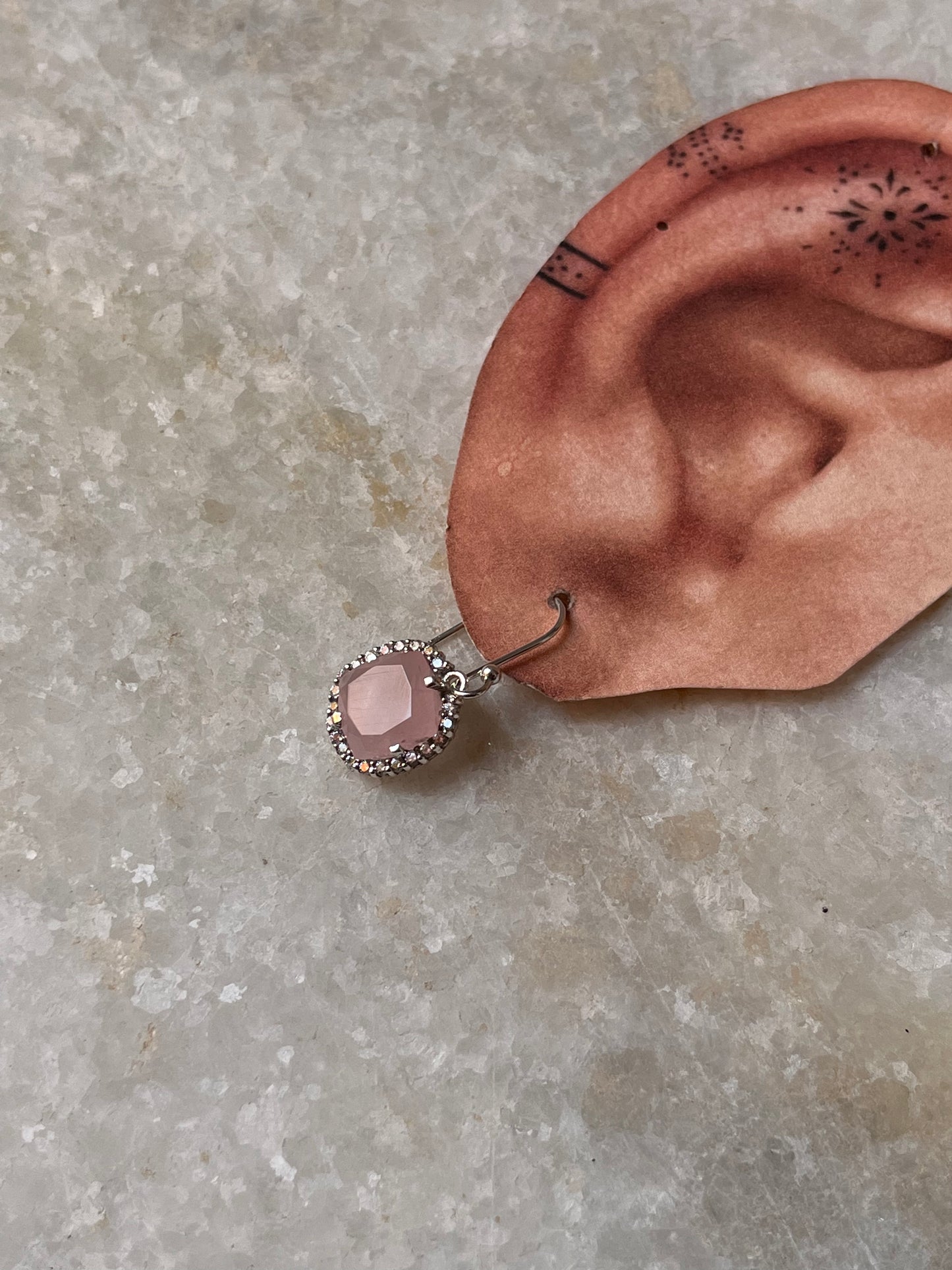 Rose Quartz Cushion Cut Halo Cz 925 Sterling Silver Earrings