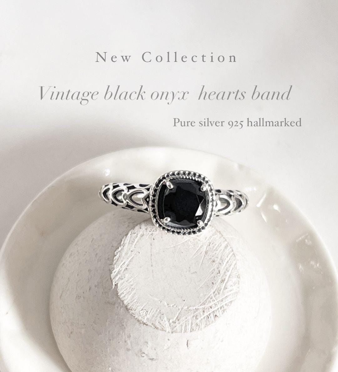 Black Onyx Heart Shaped Silver Ring