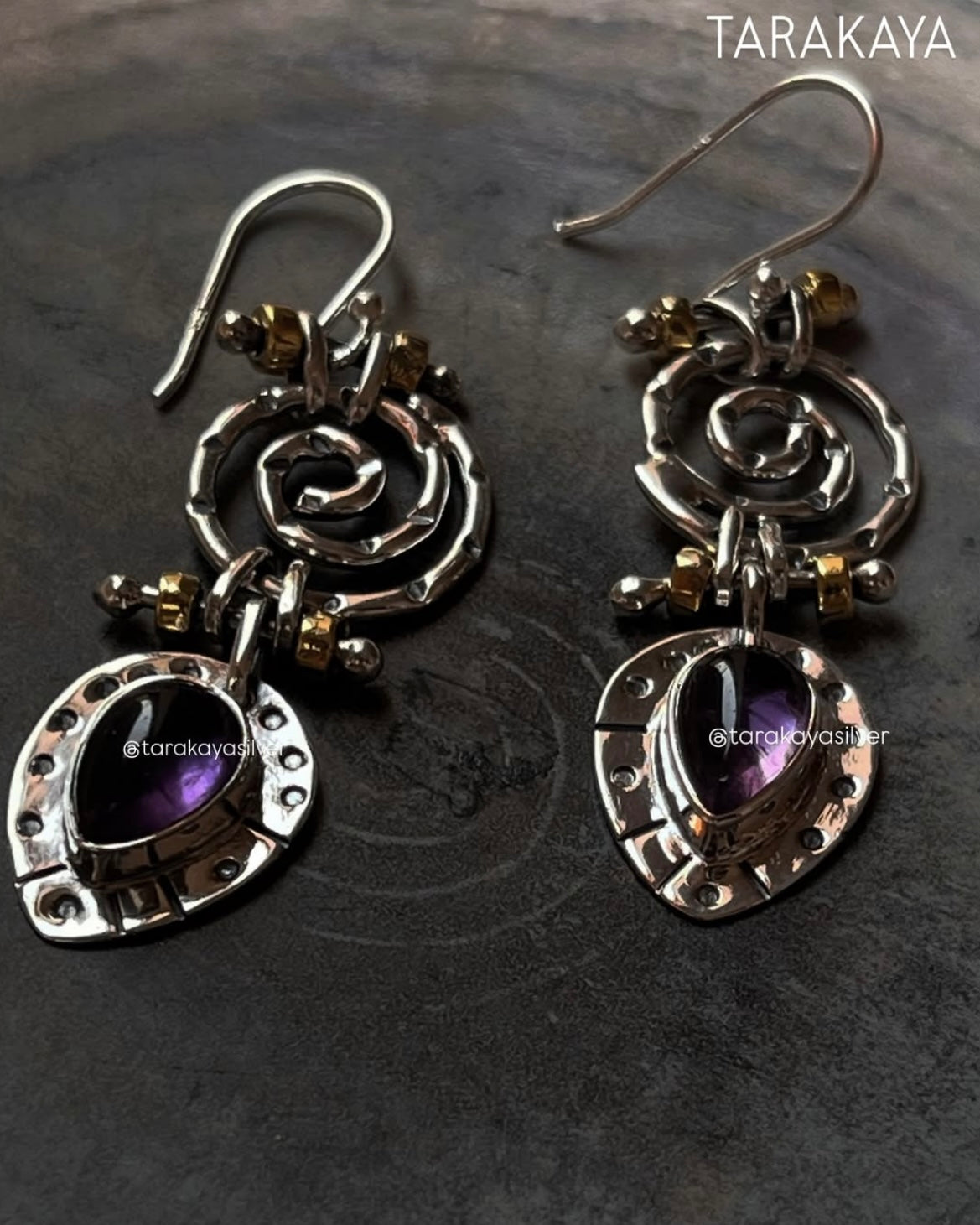 Amethyst gemstone spiral fusion earrings crafted in 925 silver