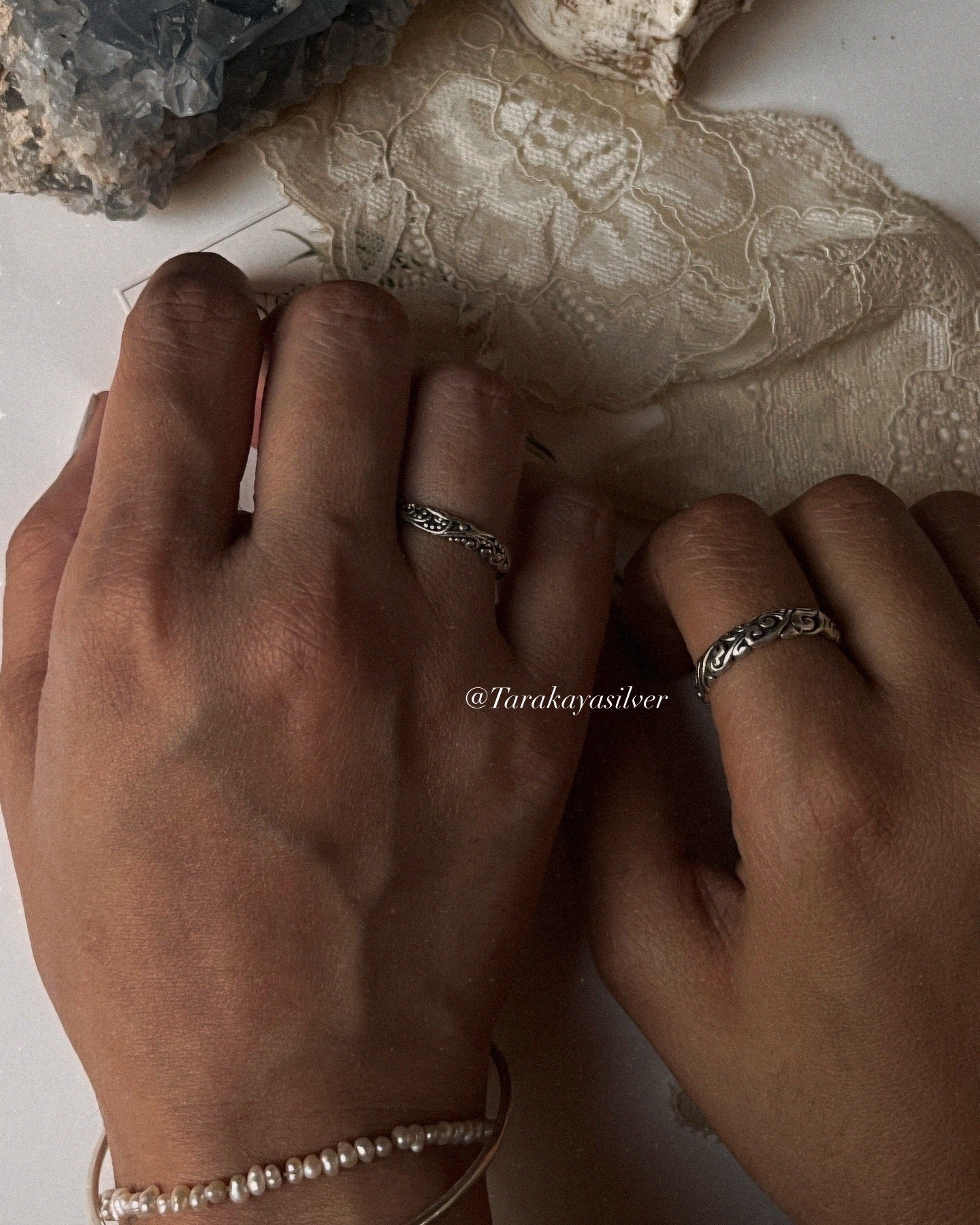 Handmade silver rings with vintage patterns for stacking