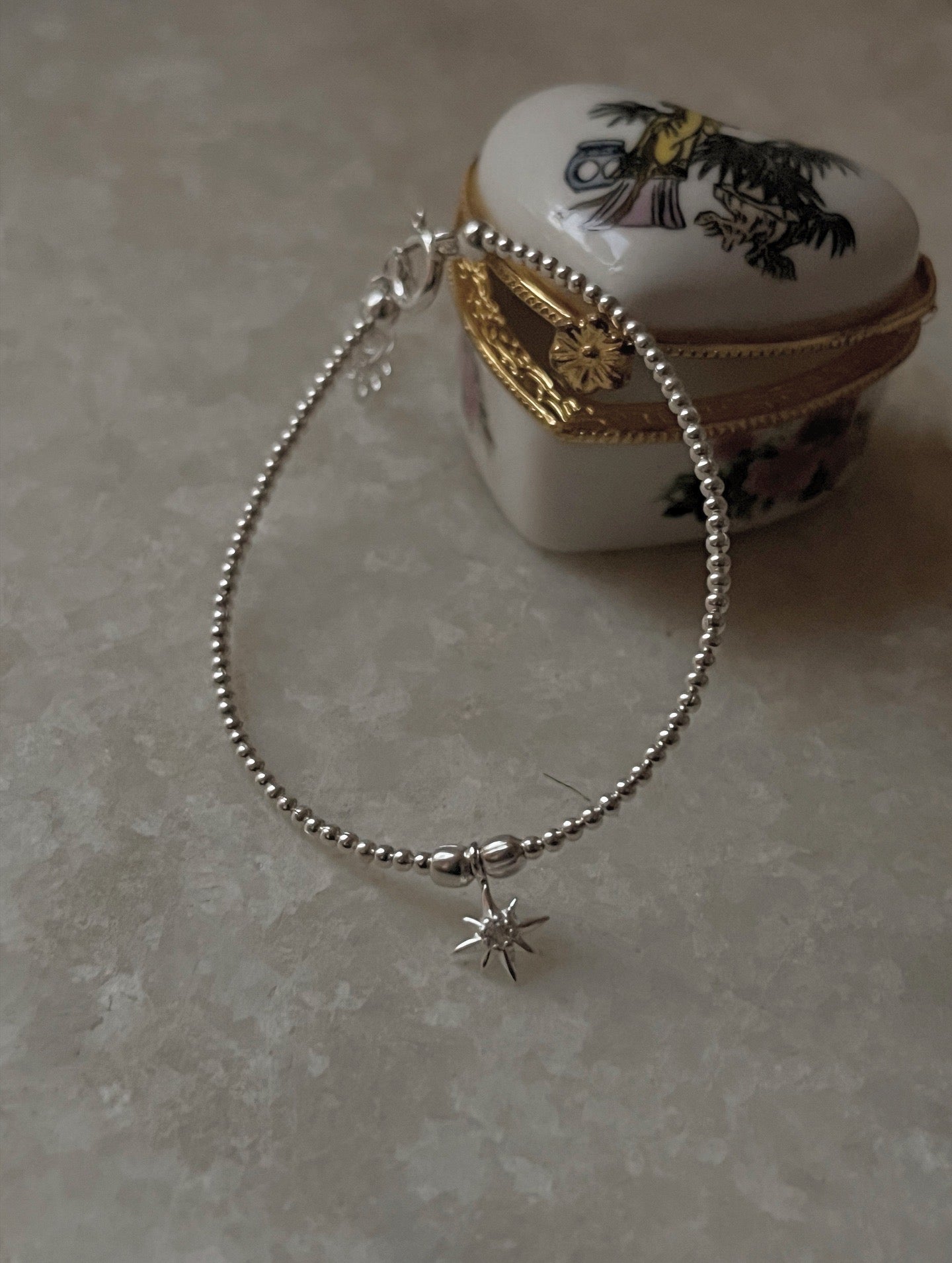 Sterling Silver 2mm Beads with White Topaz North Star Bracelet