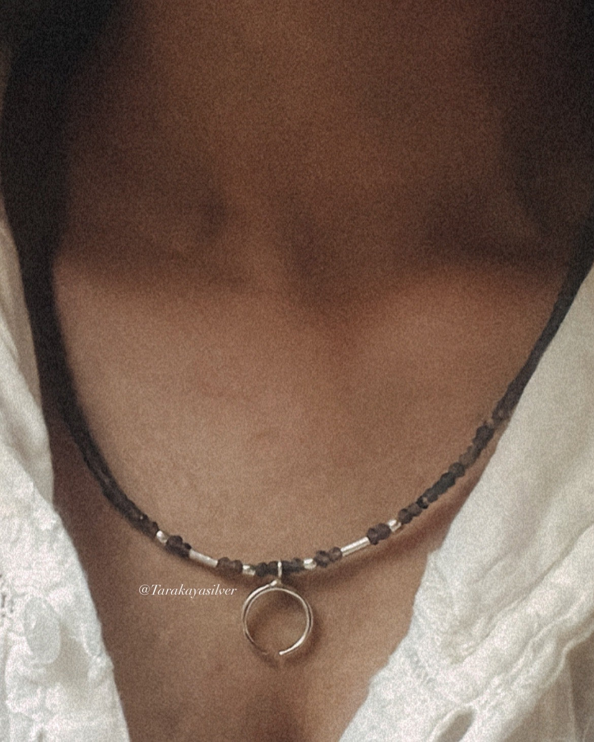 Iolite 3mm Faceted Natural Crystal with Crescent Moon 925 Sterling Silver Boho Necklace