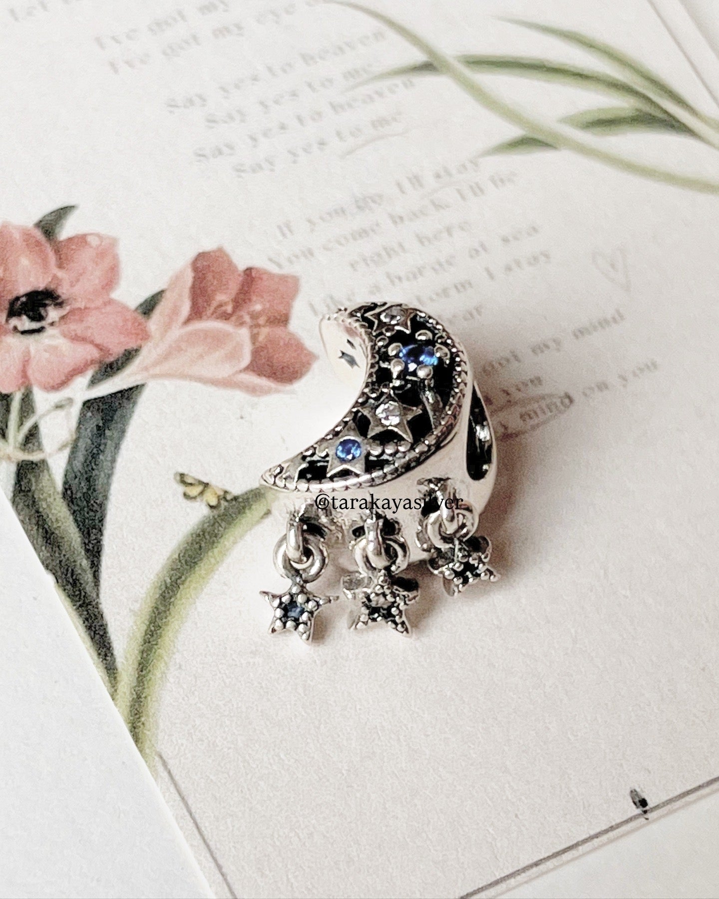Crescent moon and stars dreamcatcher 925 silver Pandora charm