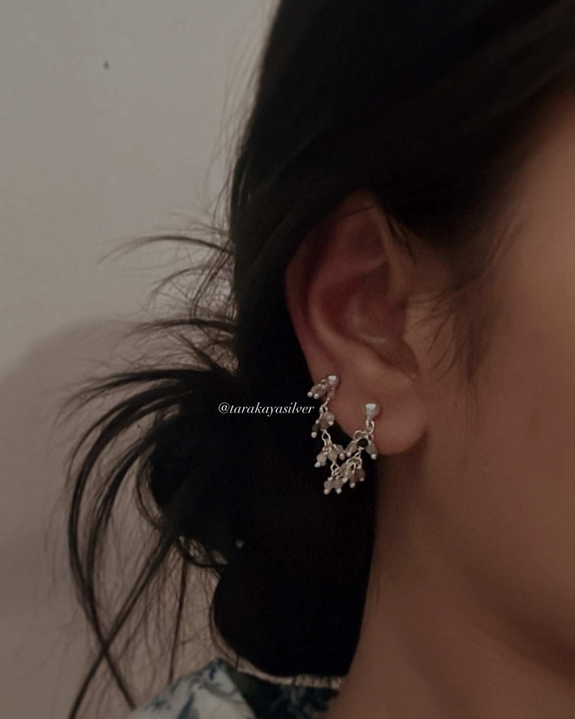Multi-tourmaline dual chain connector 925 silver stud earrings