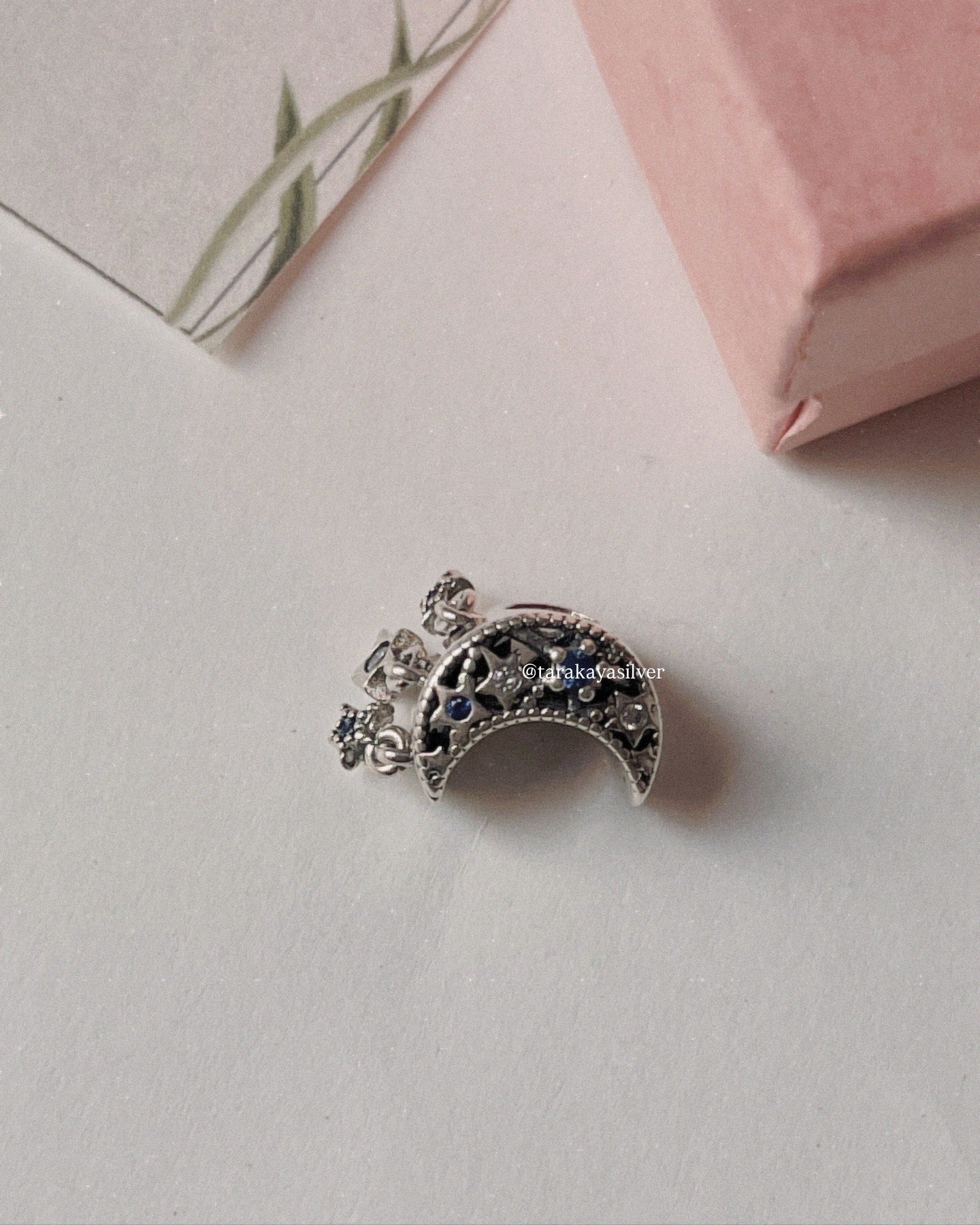 925 sterling silver Pandora charm with crescent moon and dreamcatcher