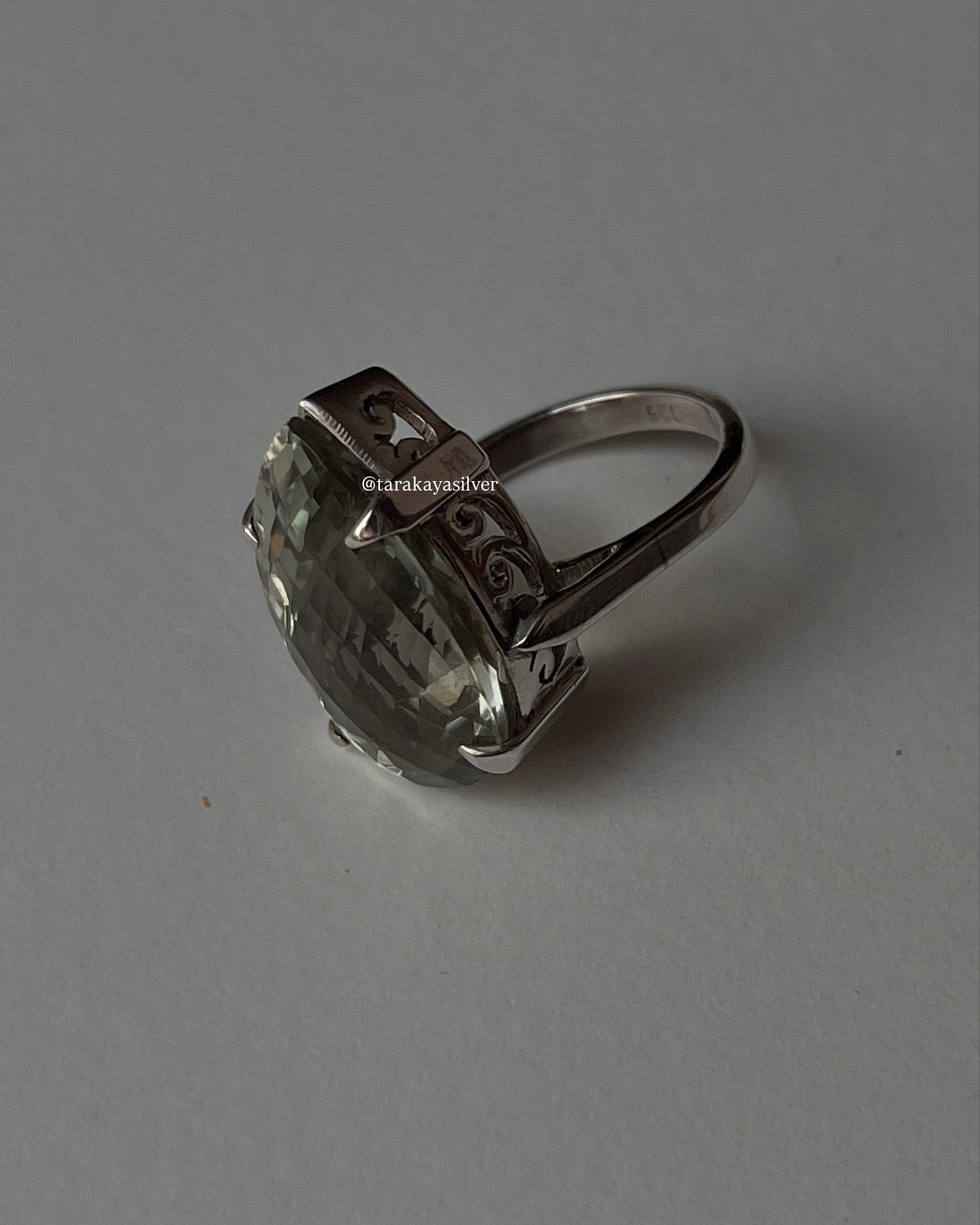 925 Silver Ring featuring Big Green Amethyst Pear Gem