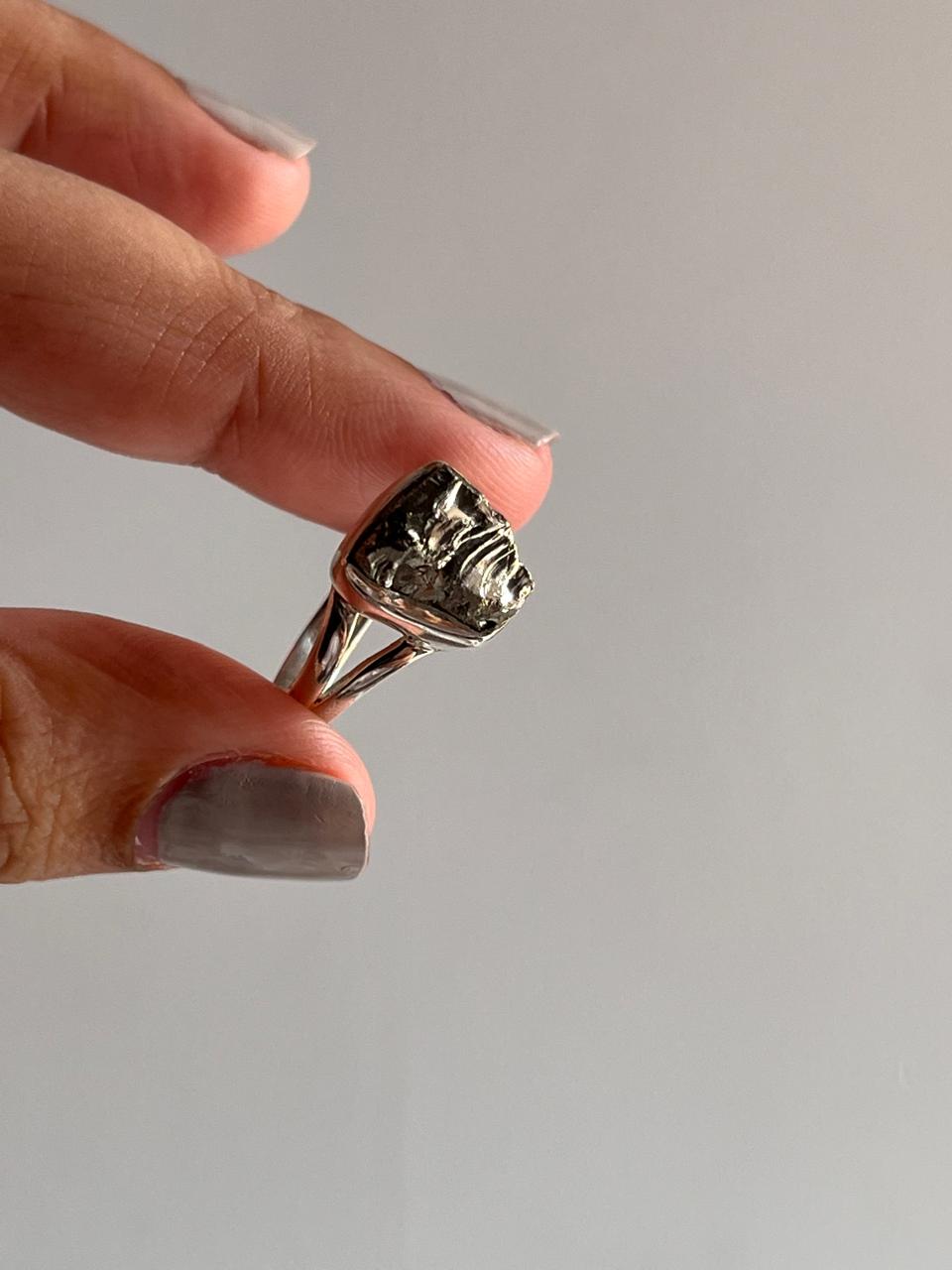 Boho Pyrite Raw Silver Ring