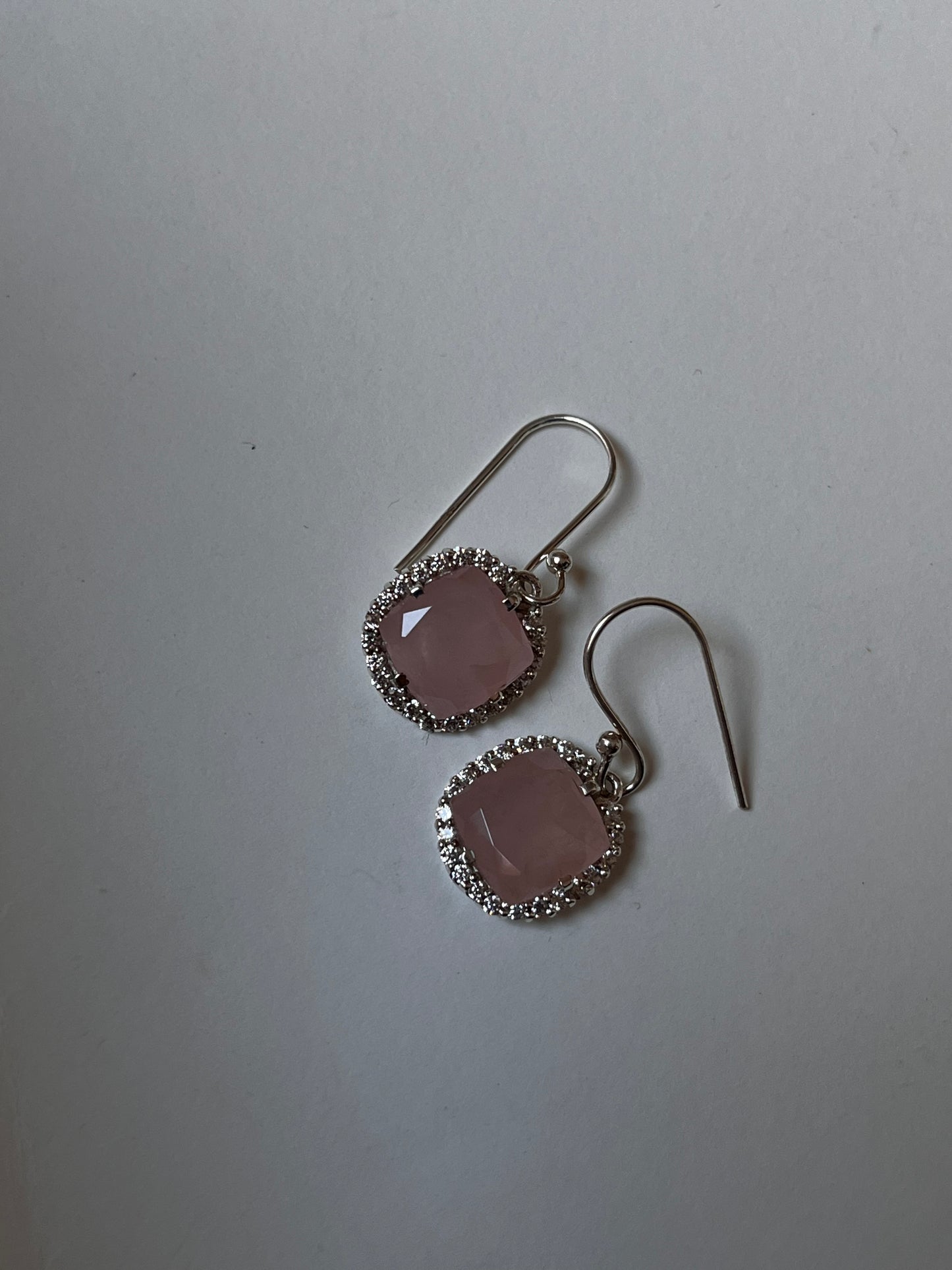 Rose Quartz Cushion Cut Halo Cz 925 Sterling Silver Earrings