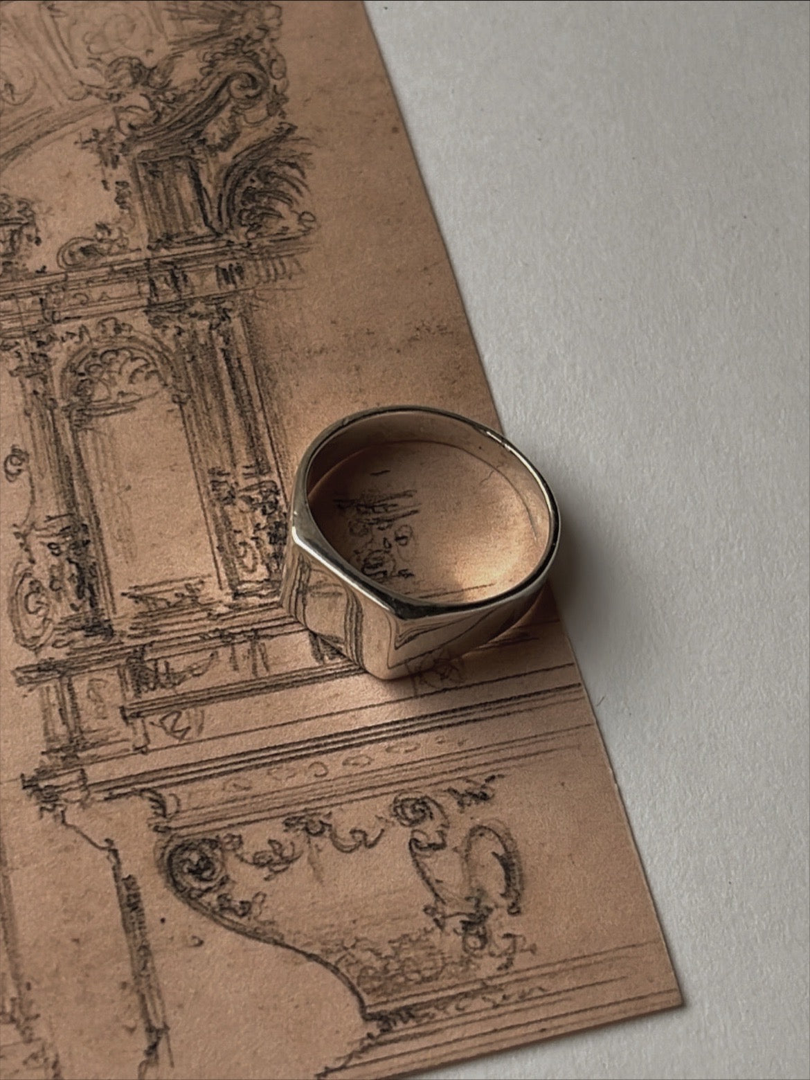 Polished sterling silver square signet ring minimalist design