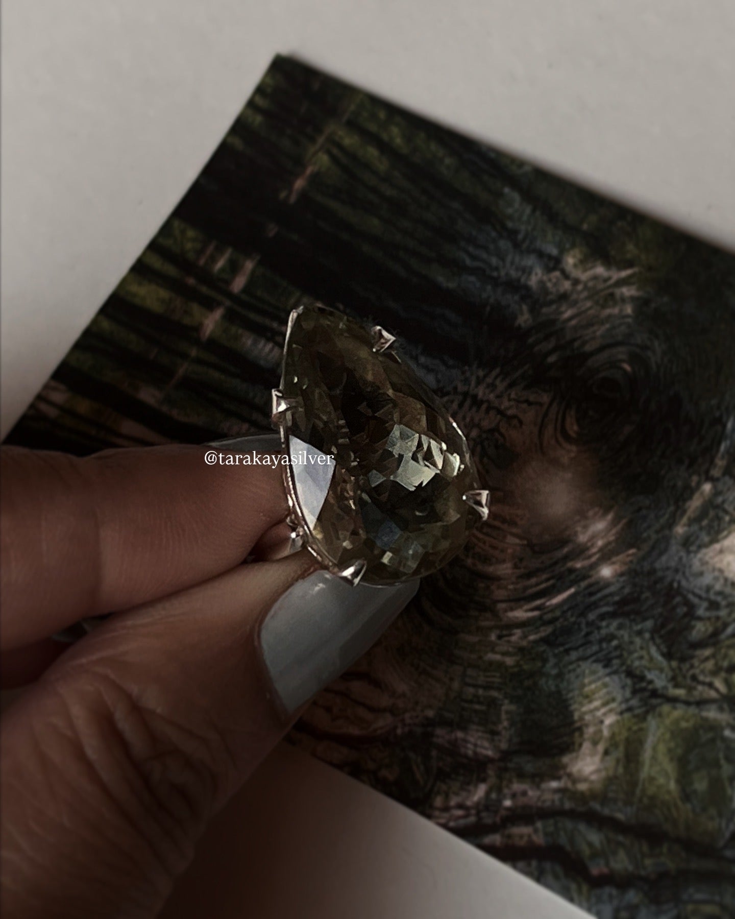 Green Amethyst Pear Shaped Ring in 925 Silver