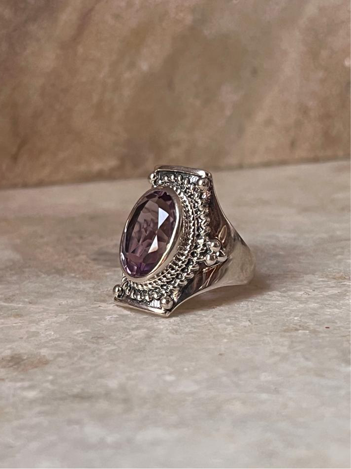 Amethyst Boho Statement 925 Sterling Silver Ring