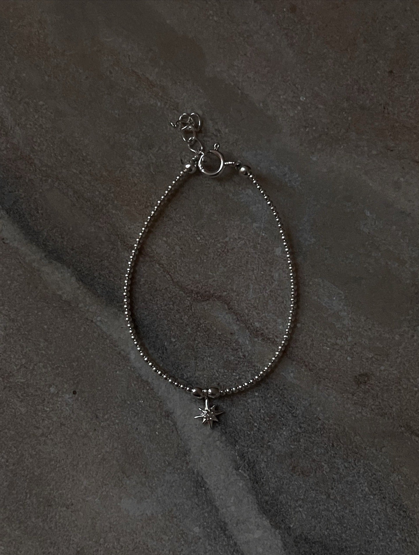 Minimalist Silver Beaded Bracelet with White Topaz Star