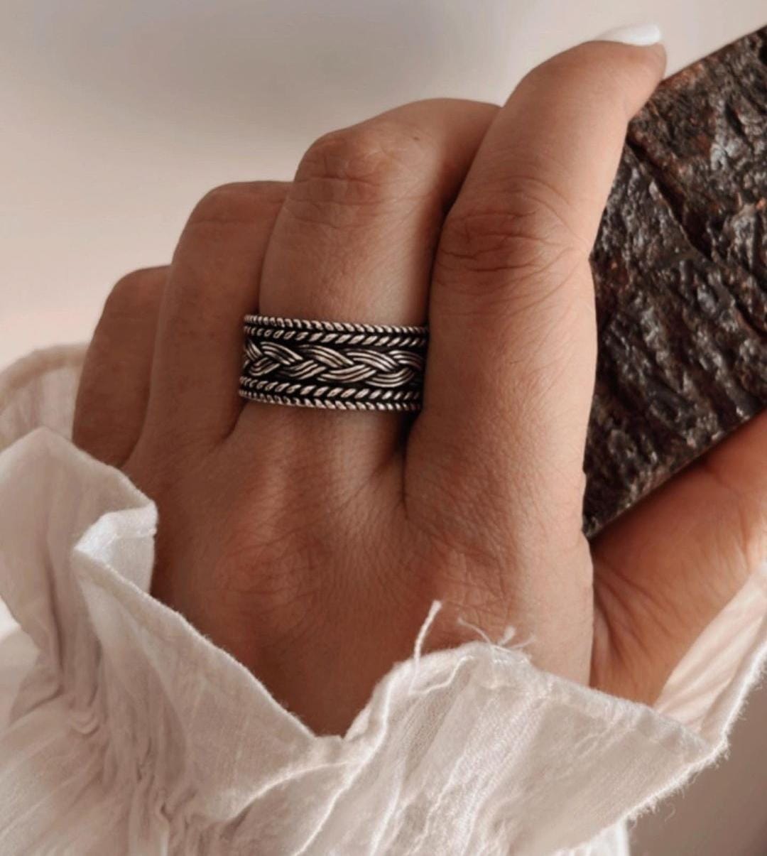 Handcrafted tribal braided design silver ring