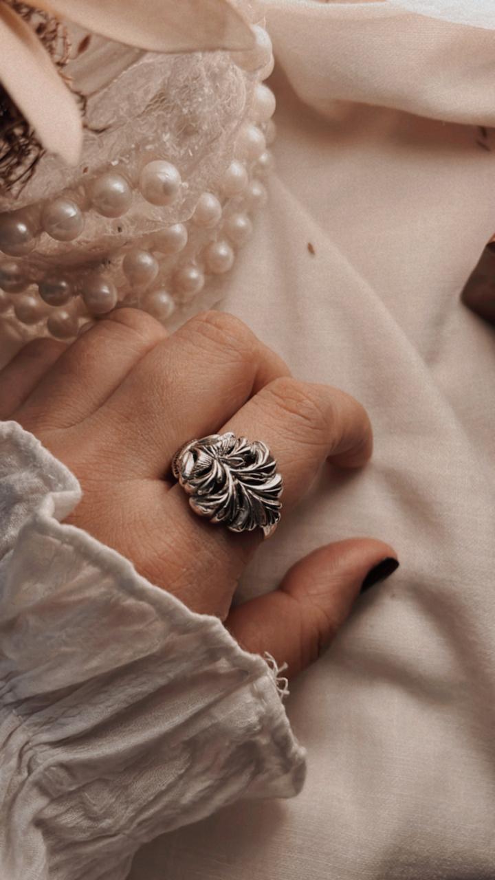 Handcrafted chunky ring featuring a timeless vintage motif