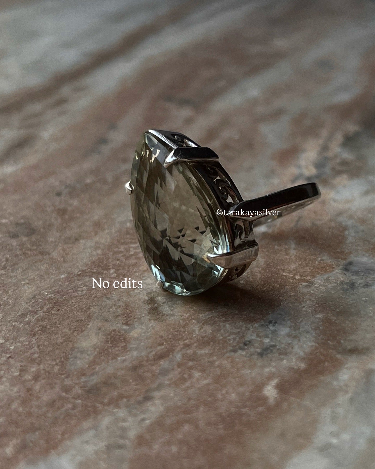 Big Pear Green Amethyst Ring in 925 Silver for Women