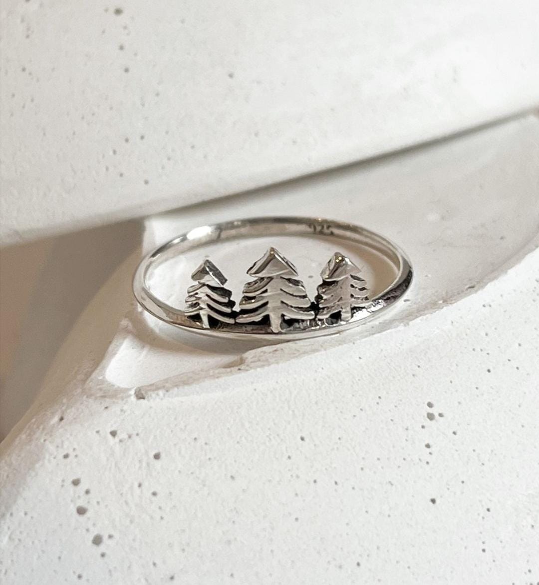 Pine Tree Silver Stackable Ring