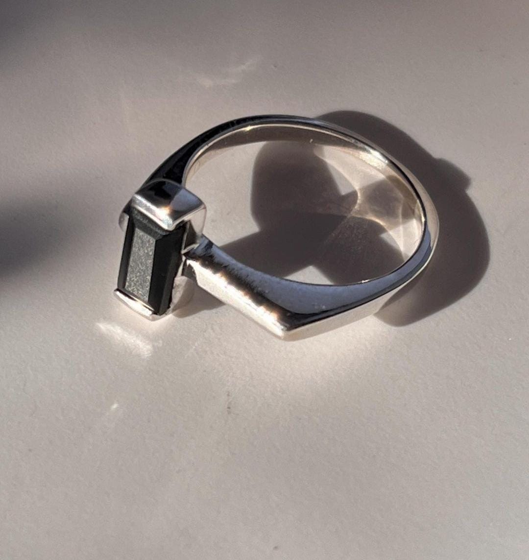 Elegant Black Onyx Side Stone Ring in Silver