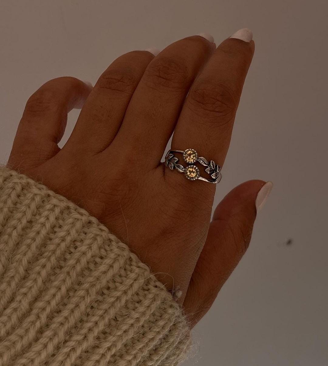 Beautiful citrine gemstone in a silver forest enchantment ring