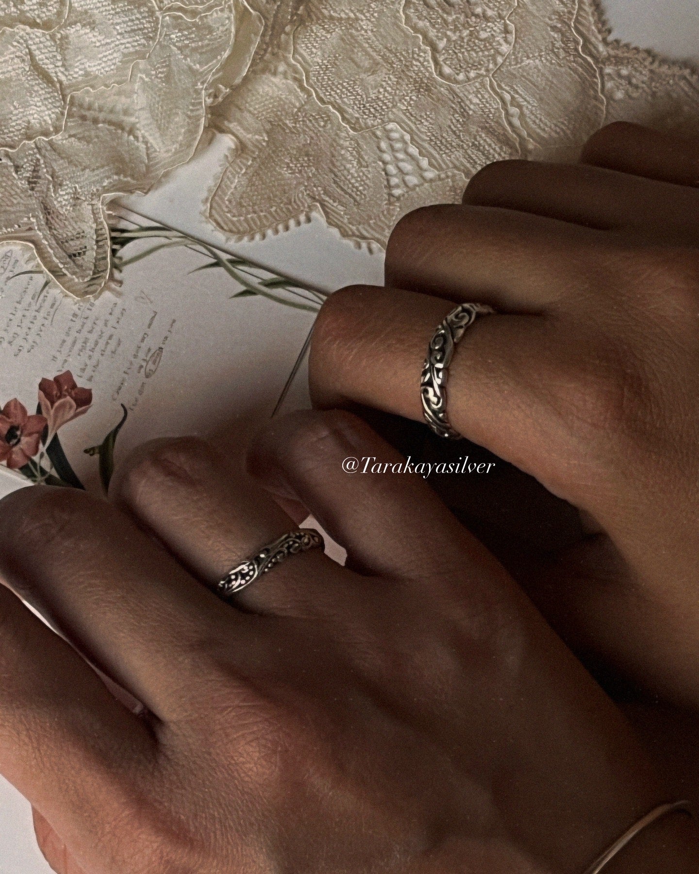 Vintage motif stackable silver rings for a timeless accessory