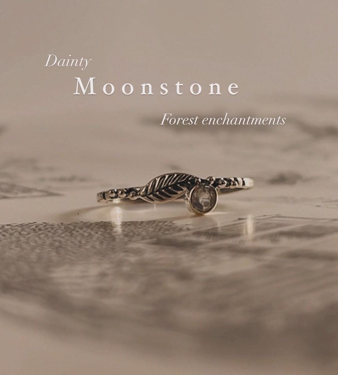 Elegant Moonstone Dainty Forest Ring in Silver