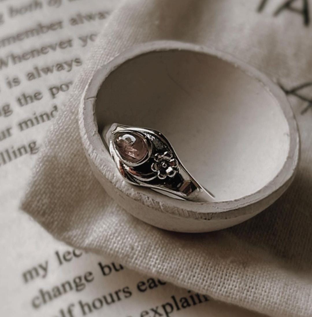 Pink Tourmaline Cherry Blossom Silver Ring