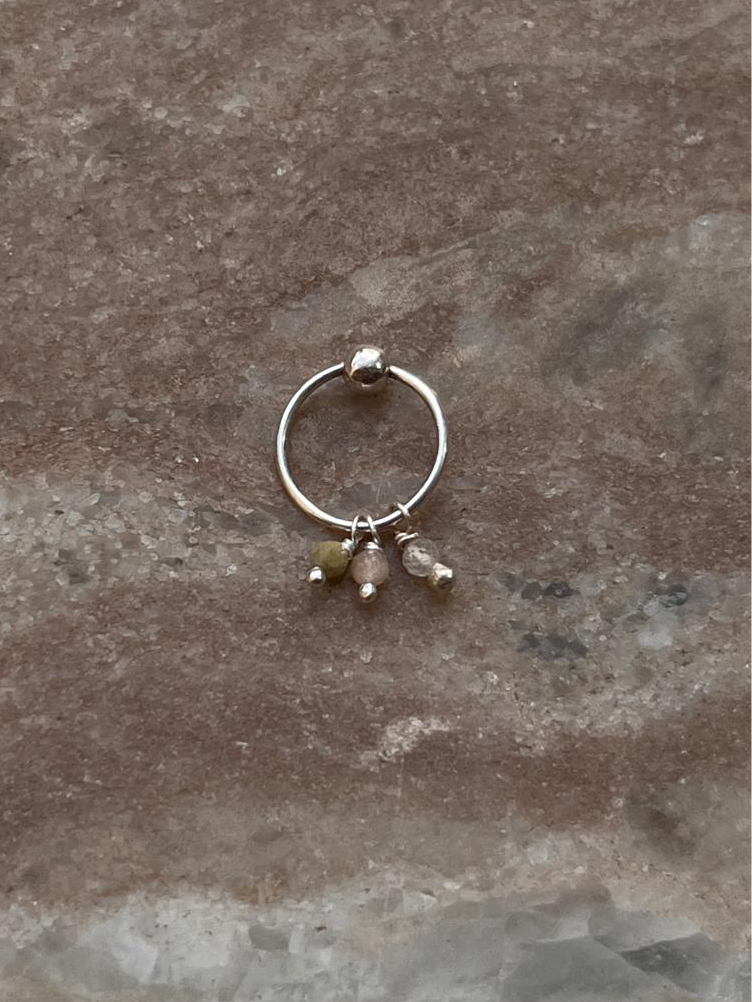 Multi Tourmaline Charms 925 Sterling Silver Piercing Septum or Nose Ring