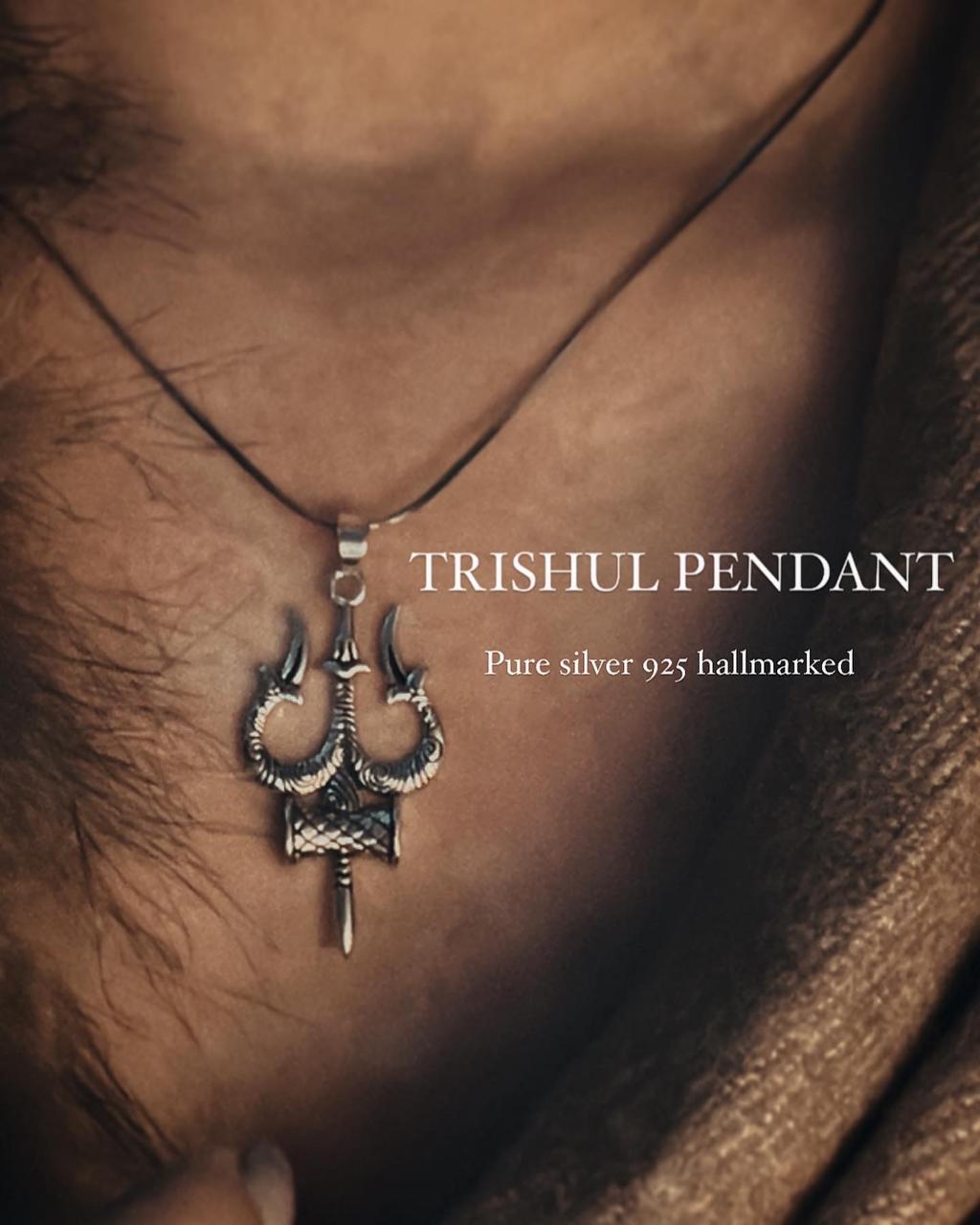 925 sterling silver Trishul Damru large pendant
